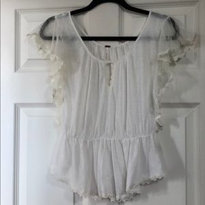 Free People | White Top w/ Lace Trim and Keyhole